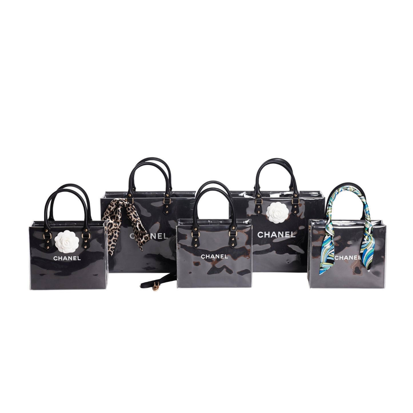 Chanel Clear Cover Designer Paper Bag w/ Crossbody Strap (Size B)