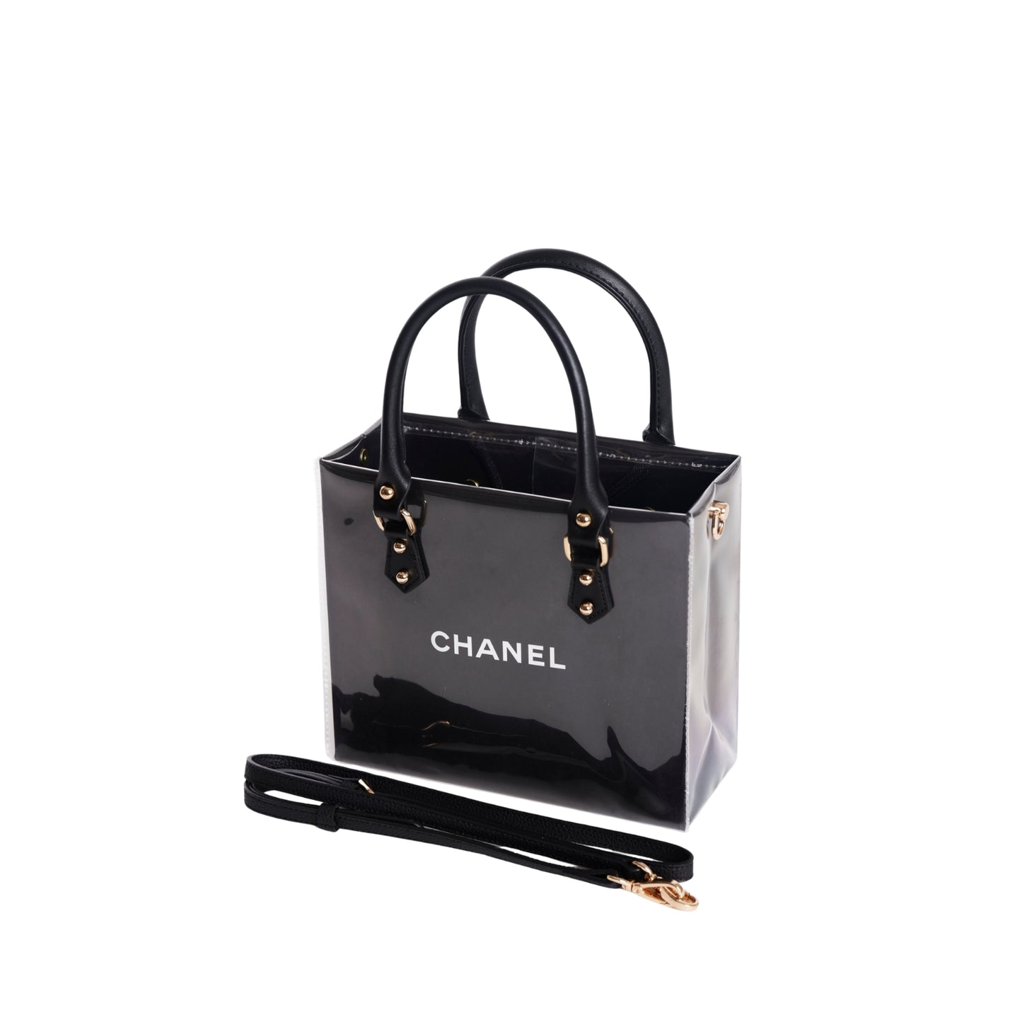 Chanel Clear Cover Designer Paper Bag w/ Crossbody Strap (Size A)