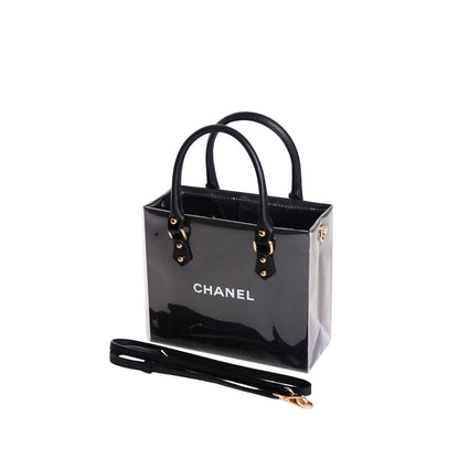 Chanel Clear Cover Designer Paper Bag w/ Crossbody Strap (Size A)