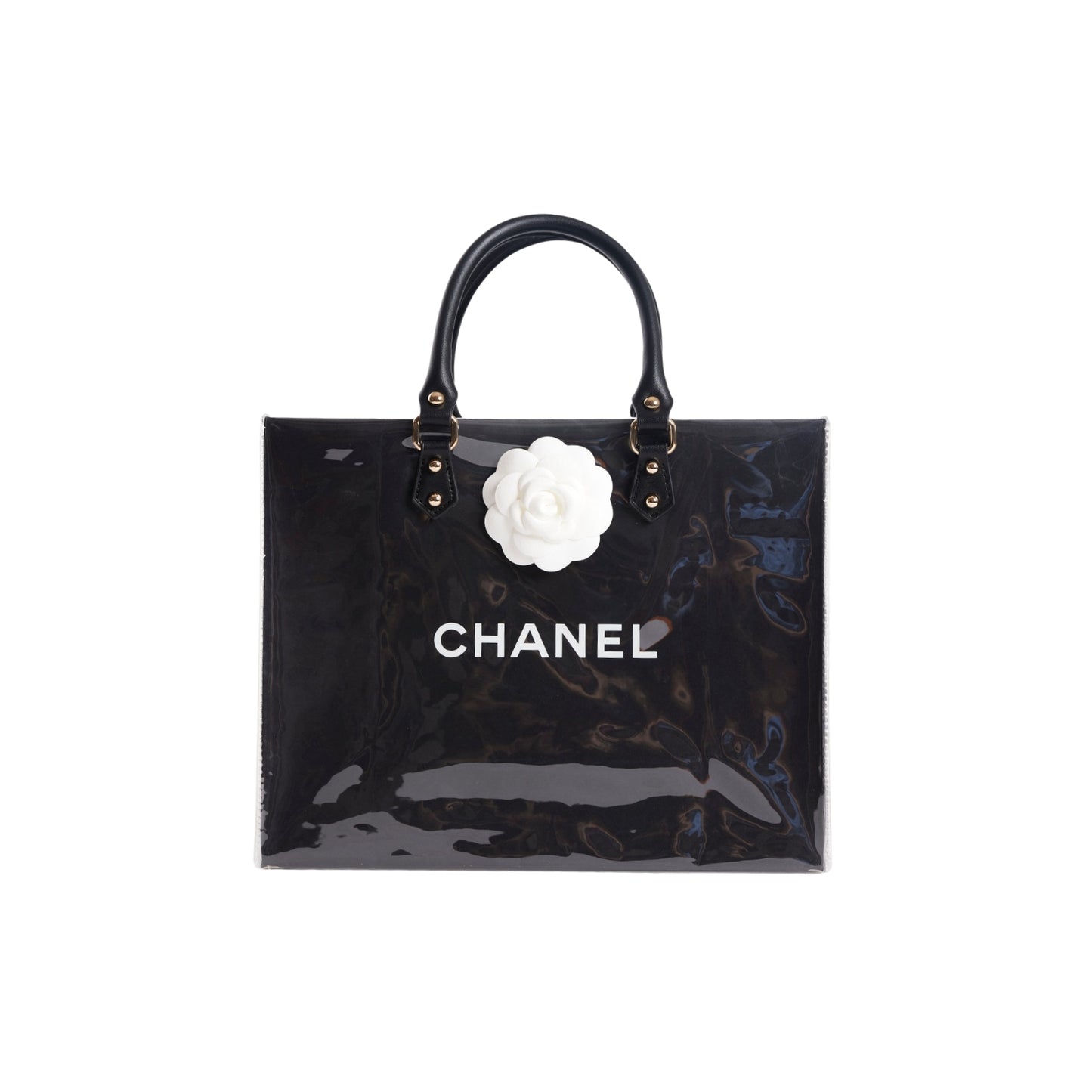 Chanel Clear Cover Designer Paper Bag w/ Crossbody Strap (Size B)