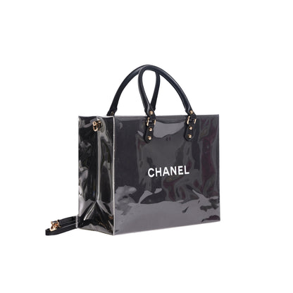 Chanel Clear Cover Designer Paper Bag w/ Crossbody Strap (Size B)