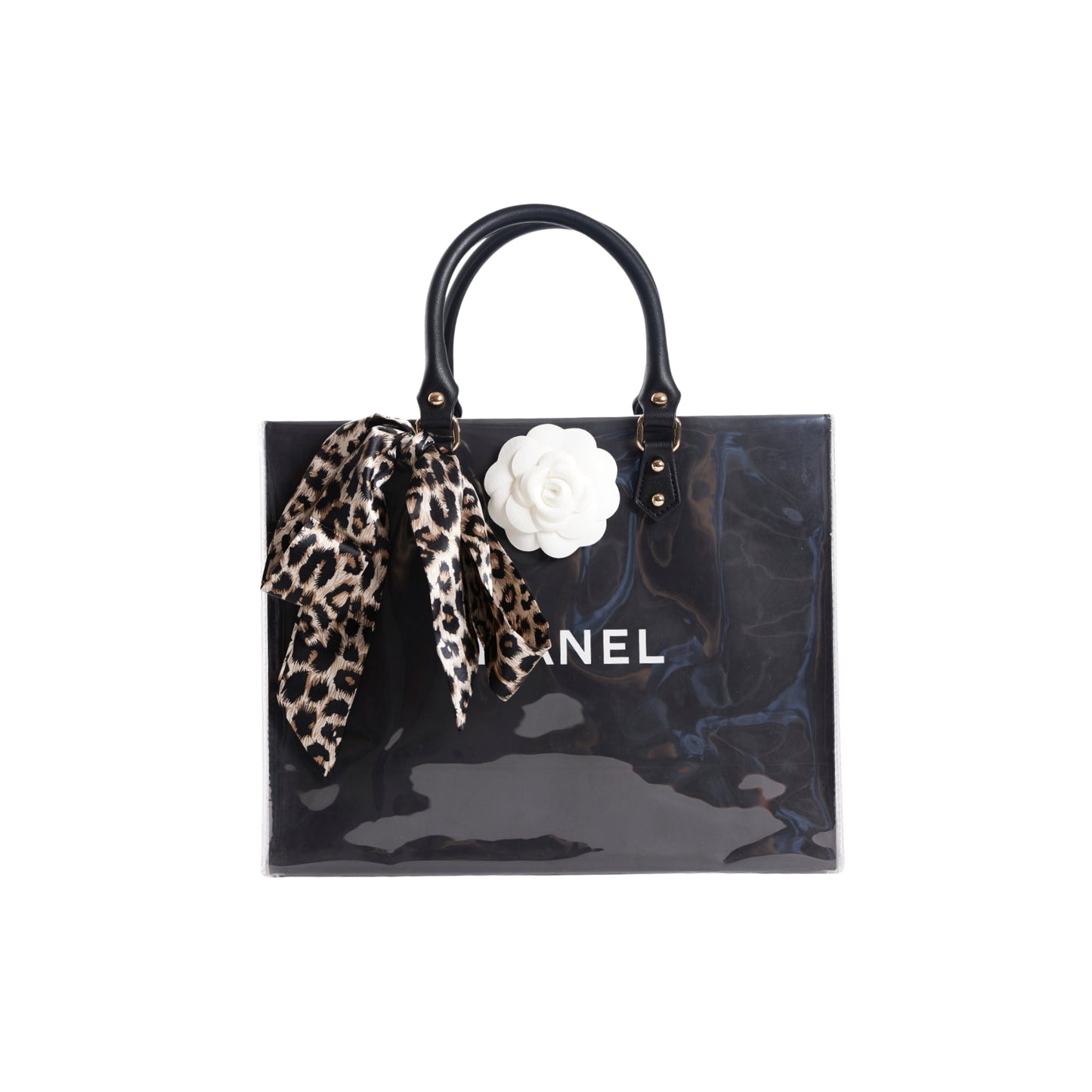 Chanel Clear Cover Designer Paper Bag w/ Crossbody Strap (Size B)